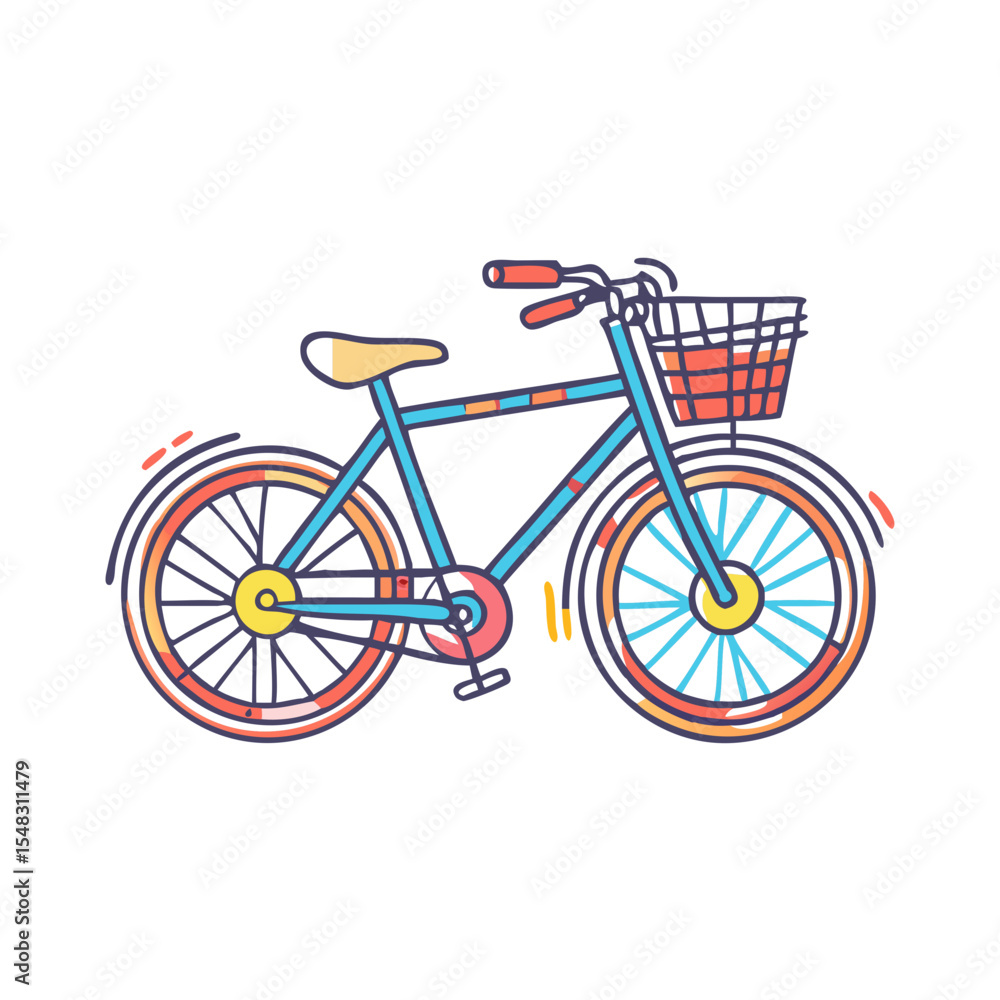 Obraz premium Stylish cartoon bicycle illustration with front basket and colorful design