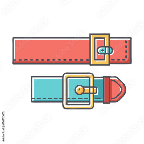 Colorful Cartoon Illustration of Belts with Buckles for Fashion Accessories