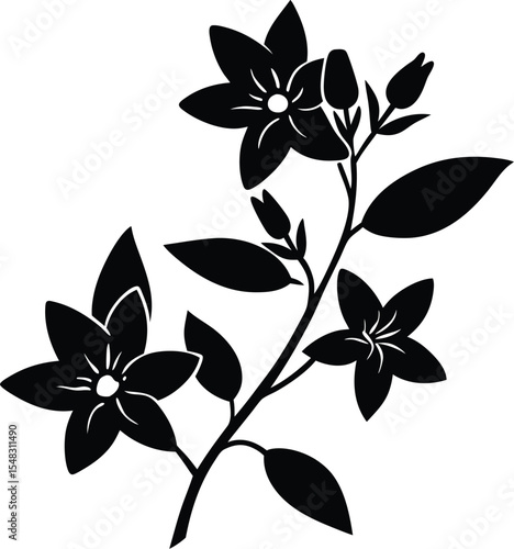 Winter jasmine flower with delicate petals and seasonal bloom appearance silhouette vector