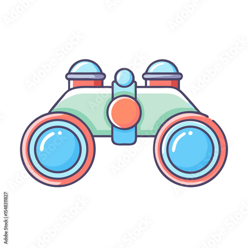 Stylized Cartoon Binoculars with Light Blue Lenses and Red Accents Isolated