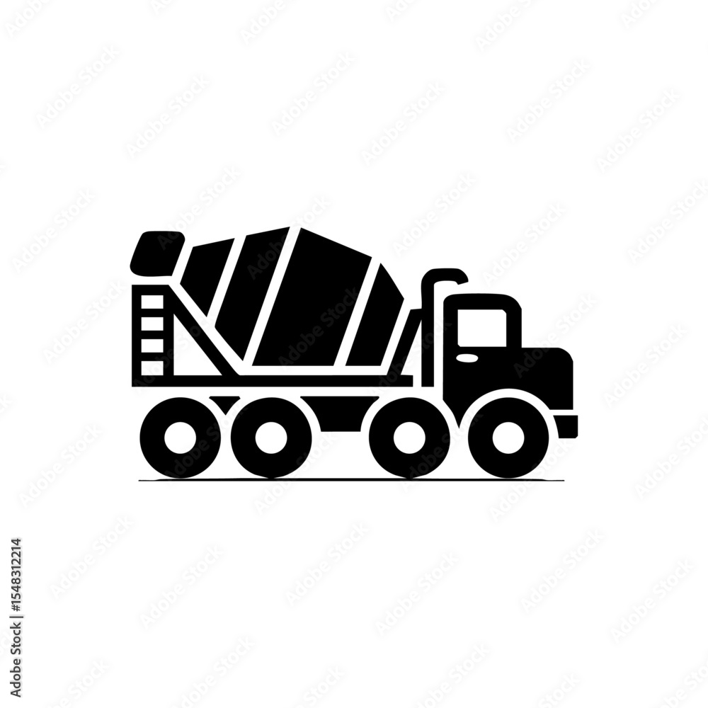 Fototapeta premium Vector icon of a minimalist cement mixer truck for construction themes.