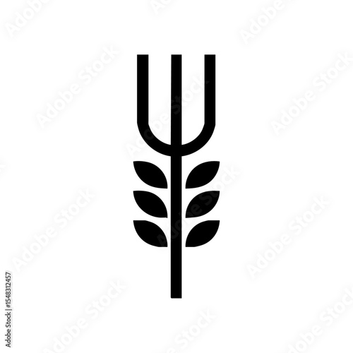 Minimalist black vector logo of a farmer’s pitchfork combined with plant leaves.

