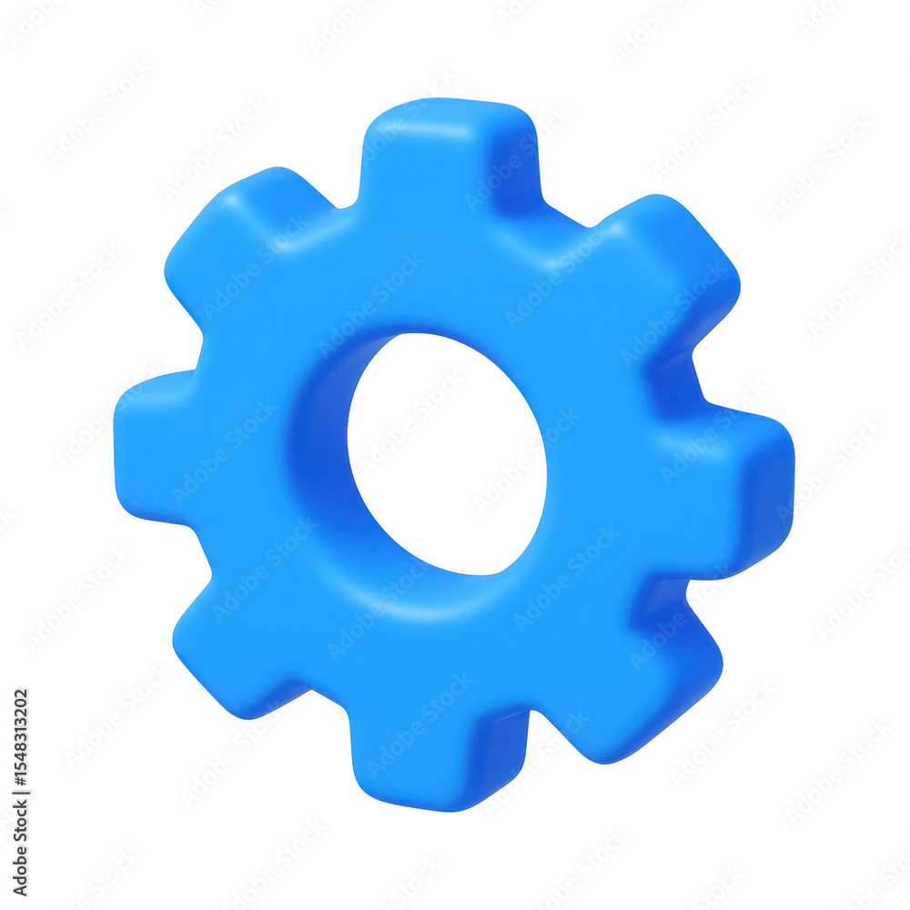 Fototapeta premium Cartoon plastic gear icon rotating on transparent background, perfect for your projects