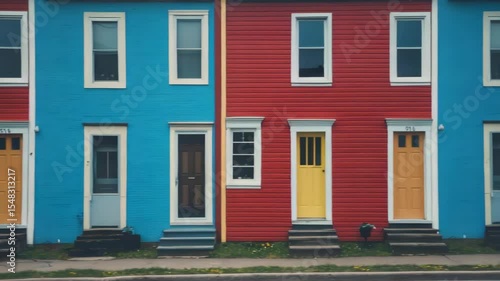 Vibrant Row of Colorful Houses in a Quaint Neighborhood