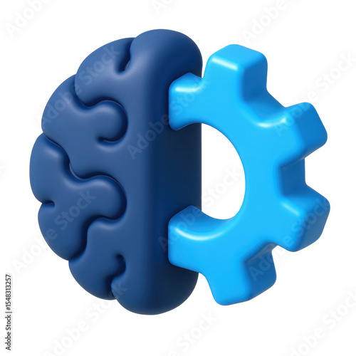 3d icon of brain and gear merging, symbolizing artificial intelligence, innovation, and technology, on a transparent background