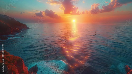 The sun rises over the ocean on Jeju Island with a soft golden color.