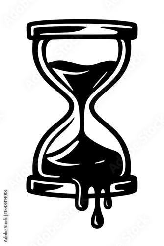Abstract Melting Hourglass Black and White Vector Art - Concept of Flowing Time