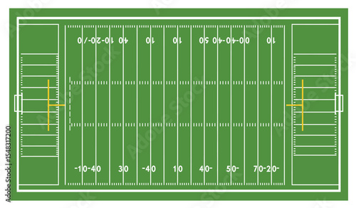 American football field, stripe grass with white pattern lines. Top view flat vector
