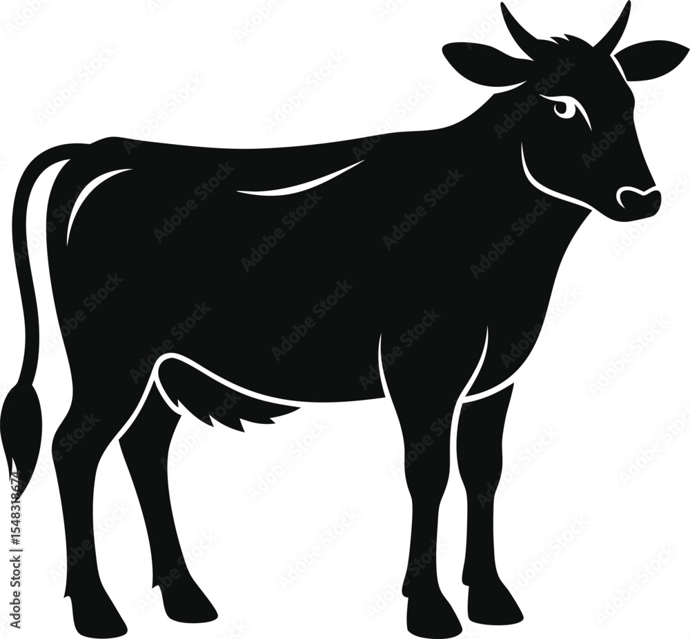 Fototapeta premium Cow silhouette vector Style with white background 
