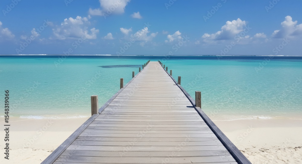 Obraz premium Wooden pier over turquoise water beach paradise vacation destination travel photography landscape scenery