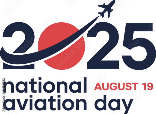 2025 National Aviation Day Vector Design with Airplane and Red Circle