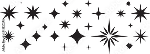 Black and white abstract background with silhouettes of leaves and plants, a festive Christmas design with golden star icons