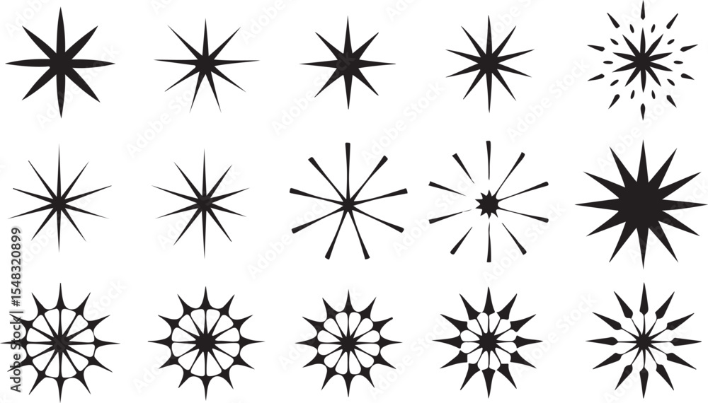 Seamless vector pattern with a set of black and white star icons and snowflakes, perfect for winter holiday design and decoration Seamless vector pattern with a set of black and white star icons and snowflakes, perfect for winter holiday design and decoration