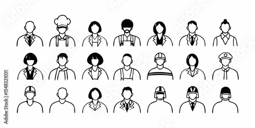 Set of Various Professions and Workforce Characters Representing Different Jobs and Industries