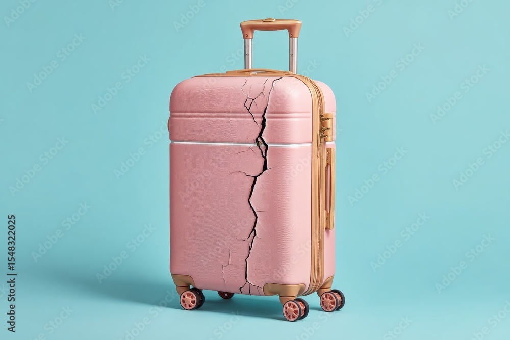 custom made wallpaper toronto digitaldamage in the form of cracks on travel suitcase on wheels on blue background, careless attitude