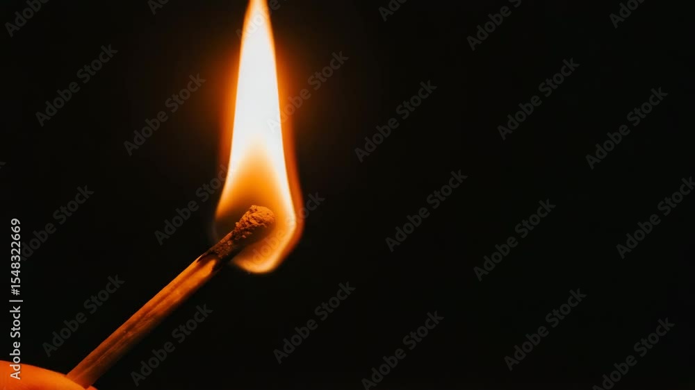 Matchstick igniting with vibrant flame against dark background Matchstick igniting with vibrant flame against dark background
