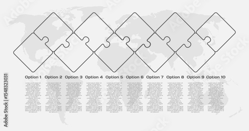 Ten steps line infographic, puzzle diagram