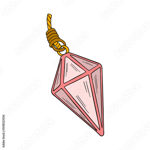 Pink magical crystal. Spiritual amulet mystical good luck charm gem. Outline art magic element collection 