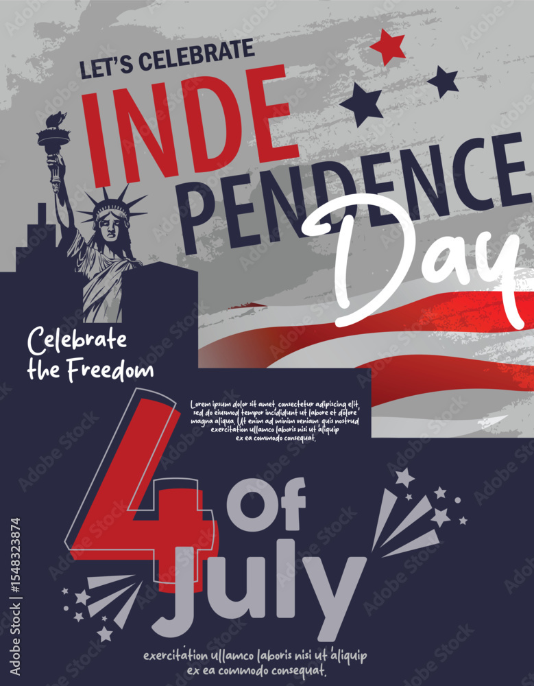 Obraz premium Fourth of July Independence Day.4th july, Vector illustration greeting card with brush stroke background in United States national flag 