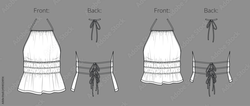 Φωτογραφία Vector sleeveless top with ruffles fashion CAD, summer woman tank top with frills and shoulder straps technical drawing, template, sketch, flat
