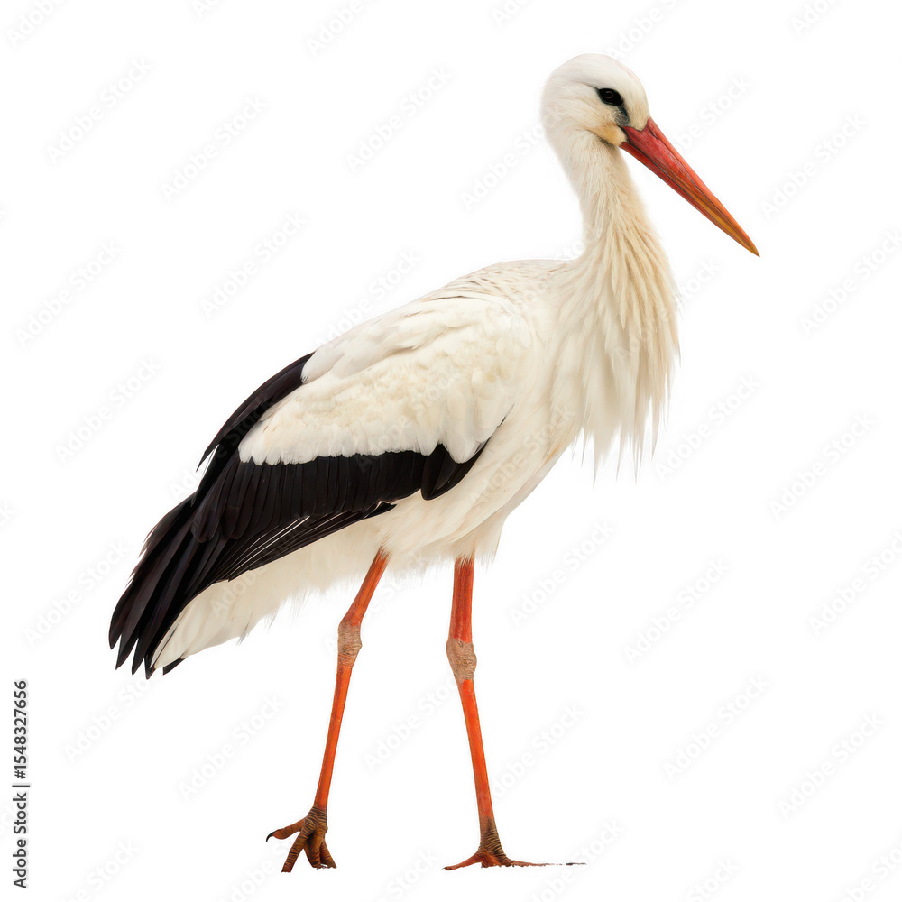 Fototapeta premium Stork animal png large long-legged wading bird png migratory water bird species png elegant bird in flight png wetland wildlife png transparent background image