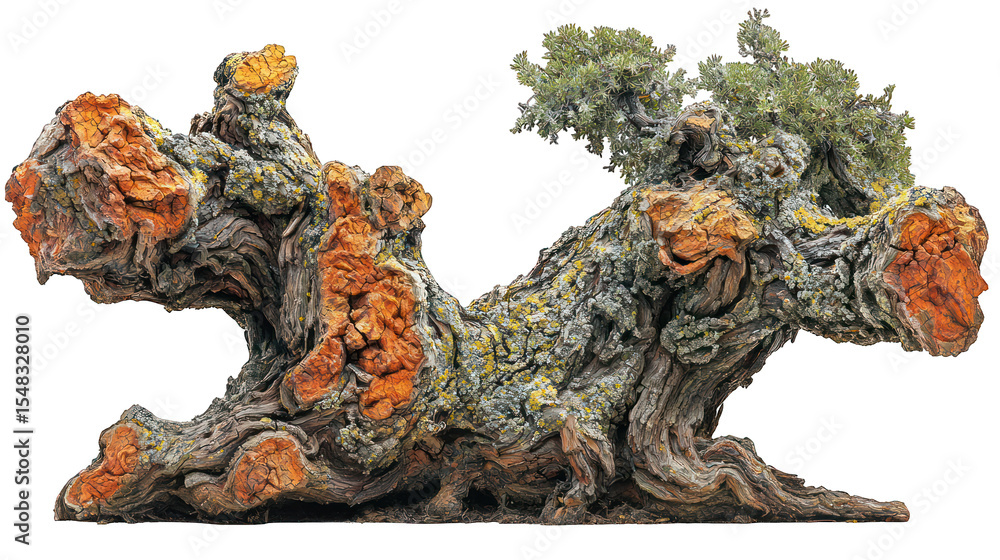 Fototapeta premium Gnarled, massive, ancient tree trunk and foliage