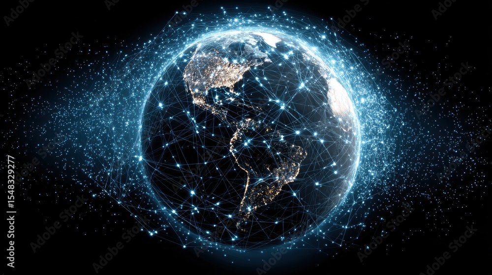 Obraz premium Premium photo of global Network Connection - Earth in Digital Web.
