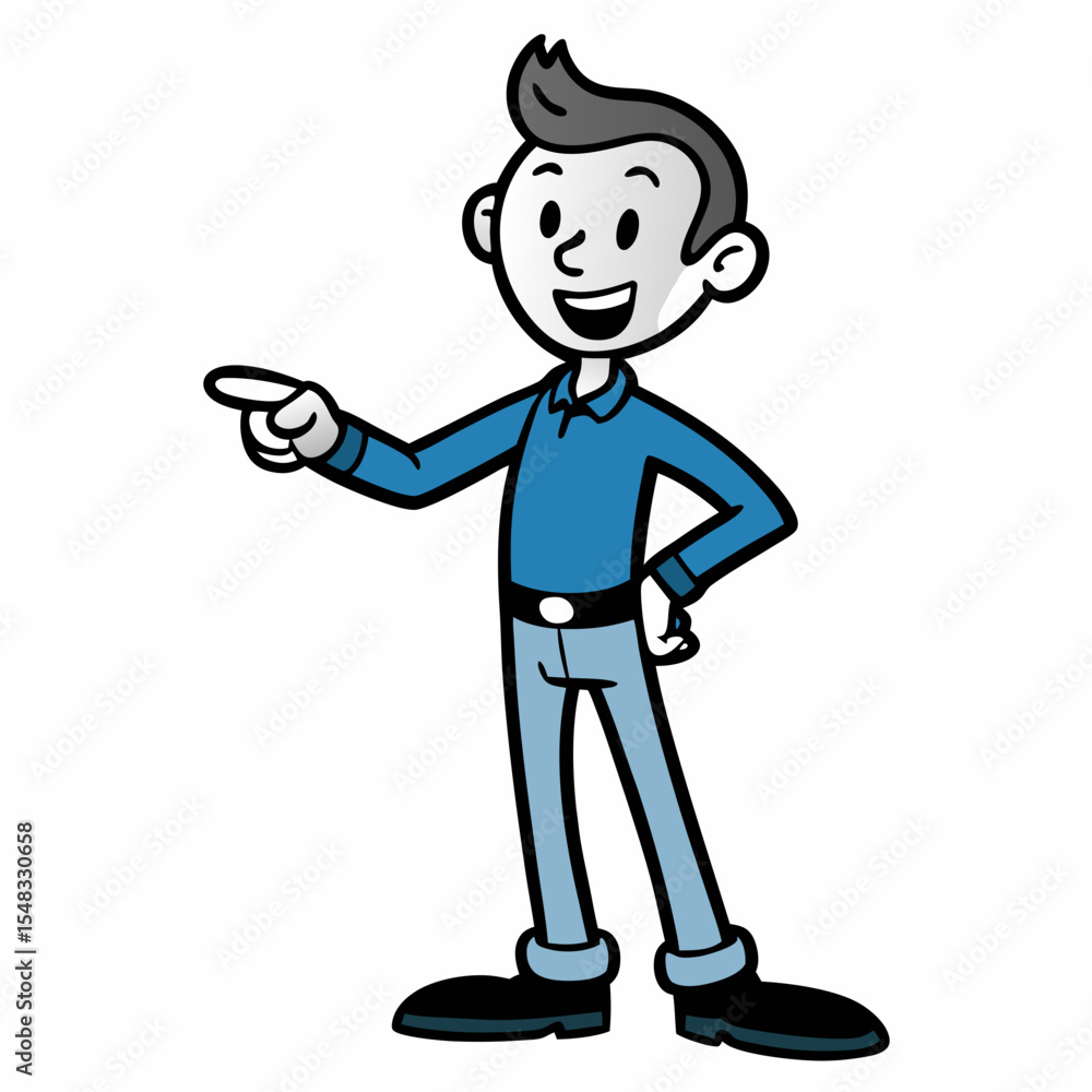 Creative Man Standing and Pointing Vector Illustration | Confident Character Pose for Presentations, UI, and Business Design Creative Man Standing and Pointing Vector Illustration | Confident Character Pose for Presentations, UI, and Business Design