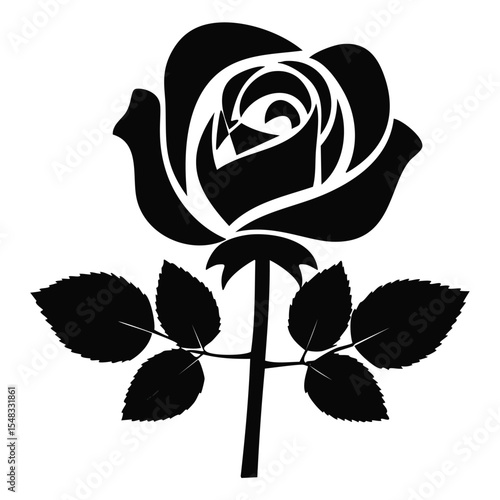 Elegant black silhouette rose flower graphic design