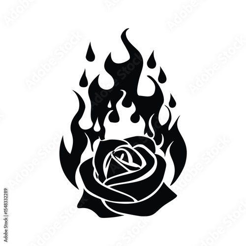 Fiery black rose tattoo design tribal style