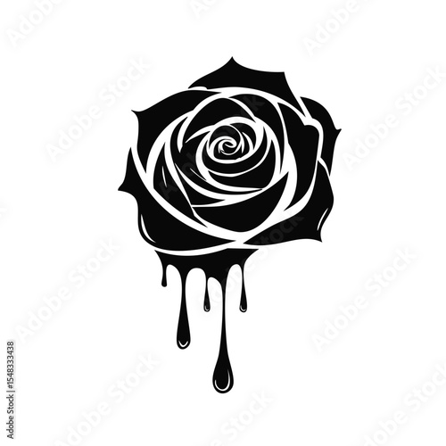 Black rose dripping ink style gothic floral design