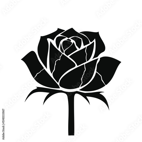 Black silhouette rose flower elegant floral design