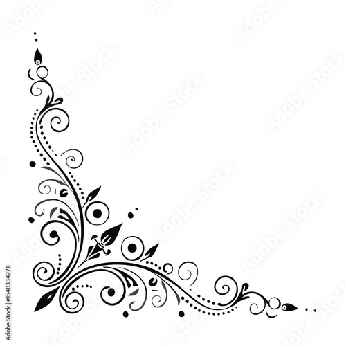 Elegant black and white floral corner design