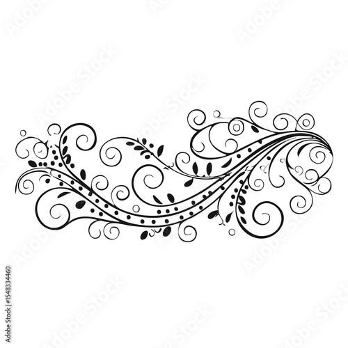 Elegant black and white floral swirl design element