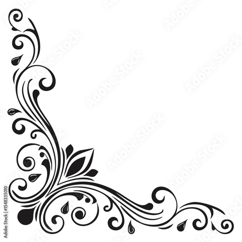 Elegant black and white floral corner design element