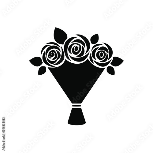 Elegant black silhouette rose bouquet illustration