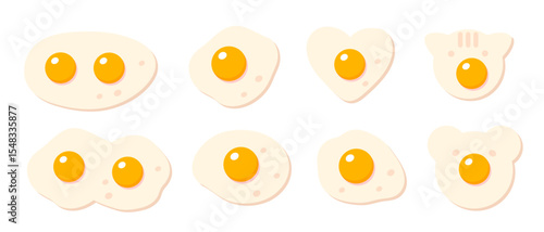 Collection of handdrawn fried eggs. Perfect for logo, menu, stickers and print. Vector illustrations in cartoon flat style.