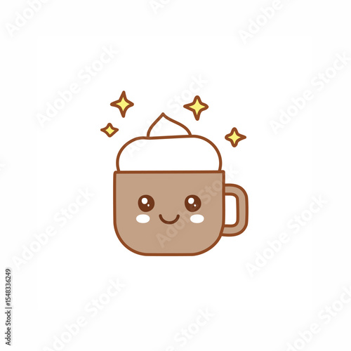 Adorable kawaii coffee cup whipped cream happy mug