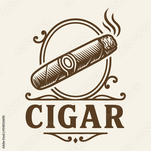 Classic cigar vector with swirl and ornate border.