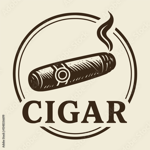 Vintage cigar vector illustration in classic round frame.