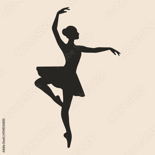 Graceful ballerina pose in silhouette vector illustration.