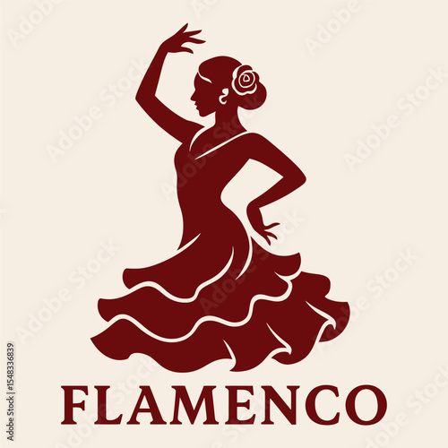 Flamenco dancer in red dress vector illustration.