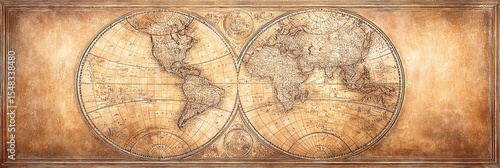 Detailed Antique World Map Showcasing Exploration Routes During the Age of Exploration Era