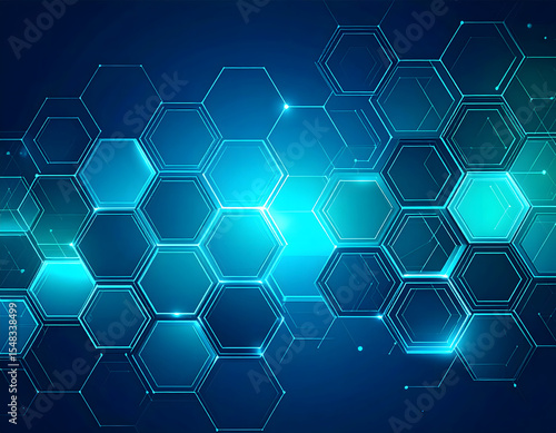 Abstract Teal and Blue Hexagon Wireframe Background 