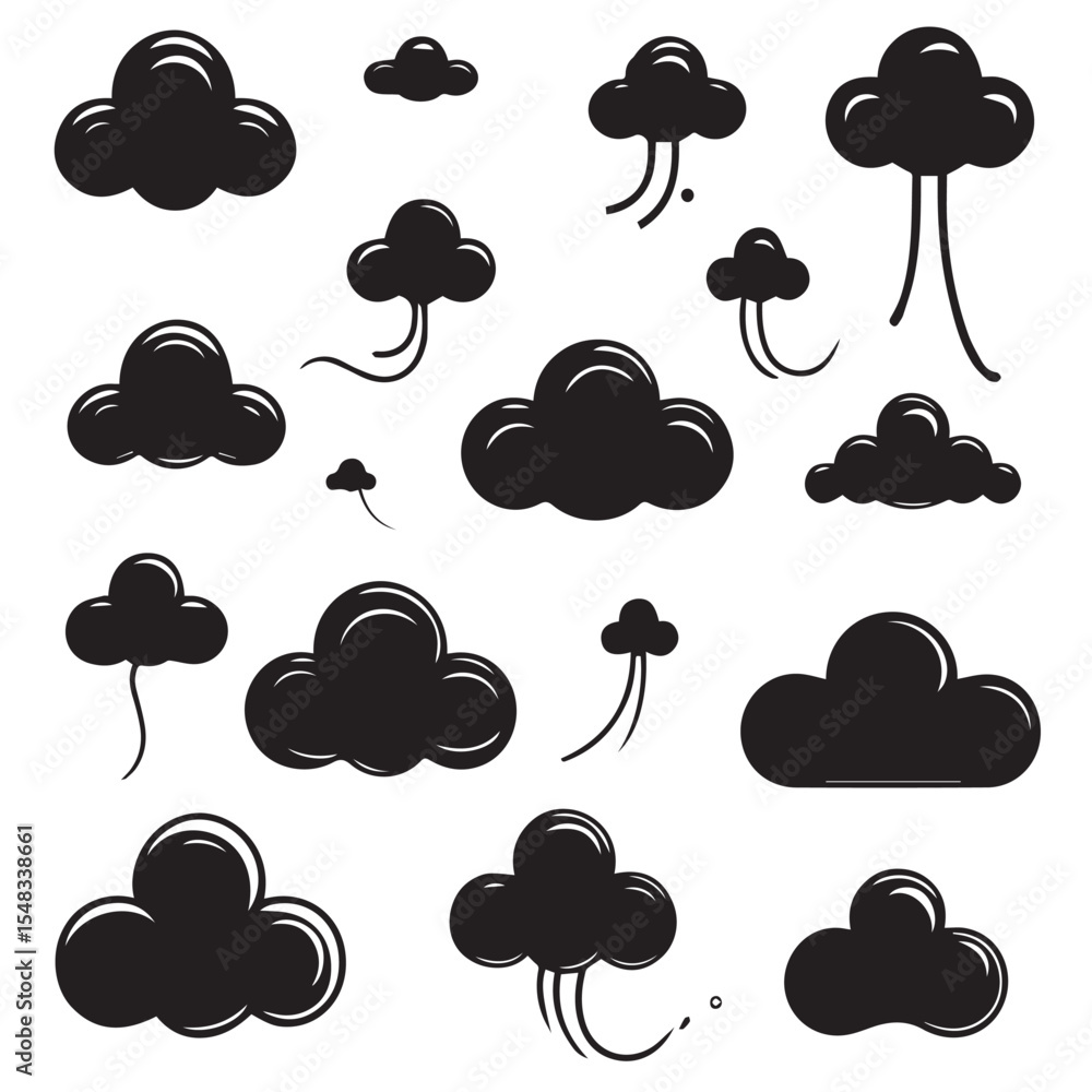 Set of cartoon cloud shapes isolated on white background Set of cartoon cloud shapes isolated on white background