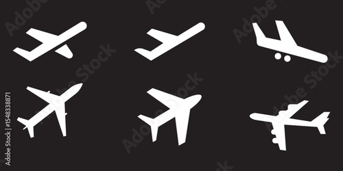 Airplane Icon Collection: Outline and Solid Styles, A set of 12 airplane icons in outline, solid, and decorative styles, ideal for travel, aviation, transportation, and logistics design projects.
