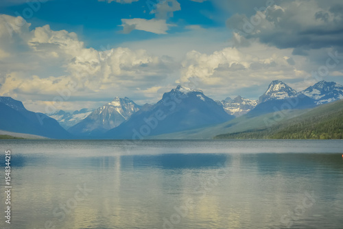 Lake McDonald in Glacier National Park, Montana, as viewed from Apgar Village on the west shore.