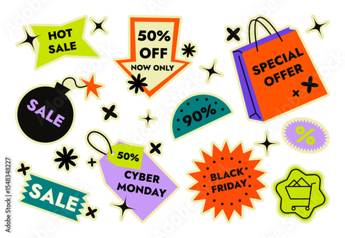 Black Friday Sale Stickers and Shopping Labels Set