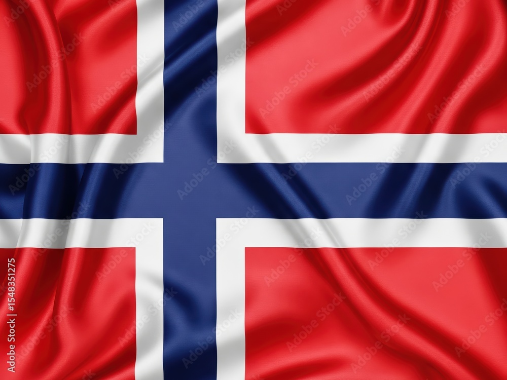 Fototapeta premium Top-down view of a badly creased silk flag of norway