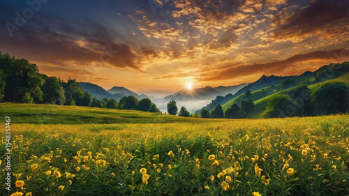 beautiful natural scenery background, mountains, forests, lakes, gardens, seas, waterfalls